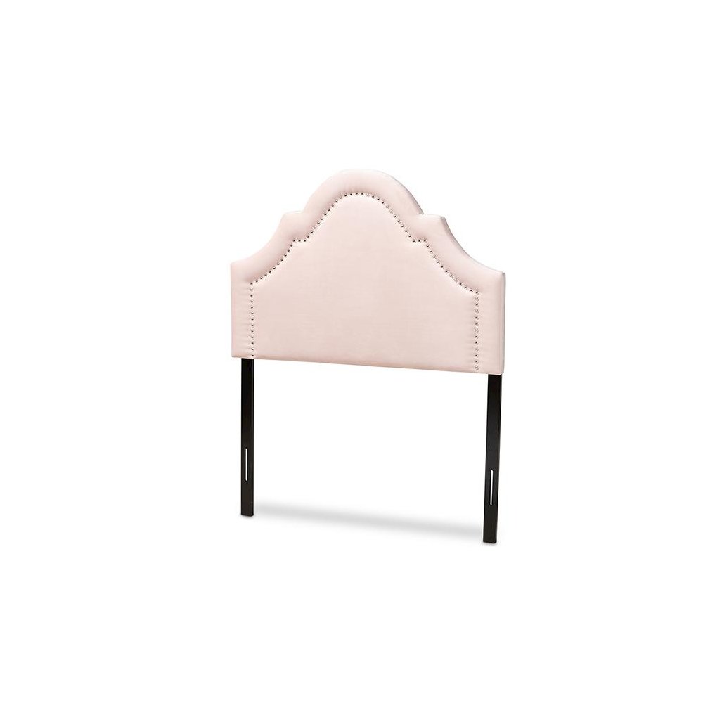 Light Pink Velvet Fabric Upholstered Twin Size Headboard. Picture 1