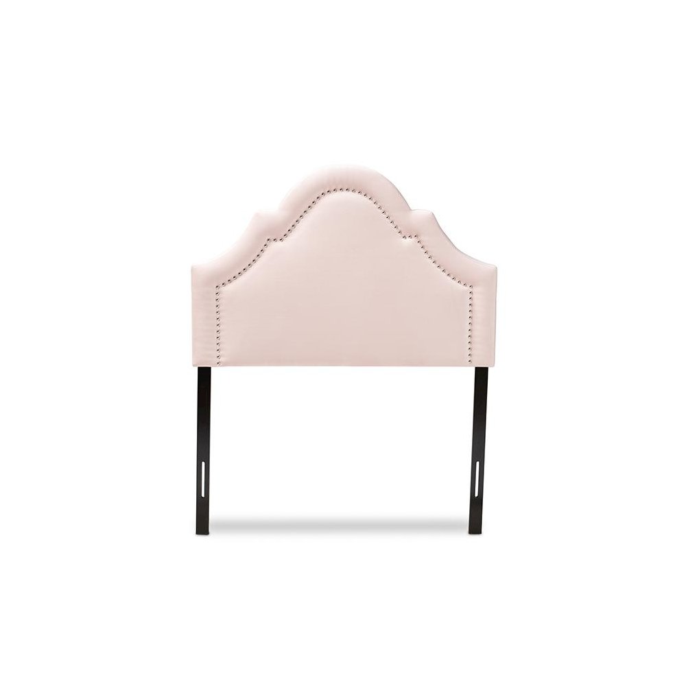 Light Pink Velvet Fabric Upholstered Twin Size Headboard. Picture 2