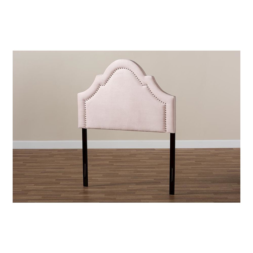 Light Pink Velvet Fabric Upholstered Twin Size Headboard. Picture 5