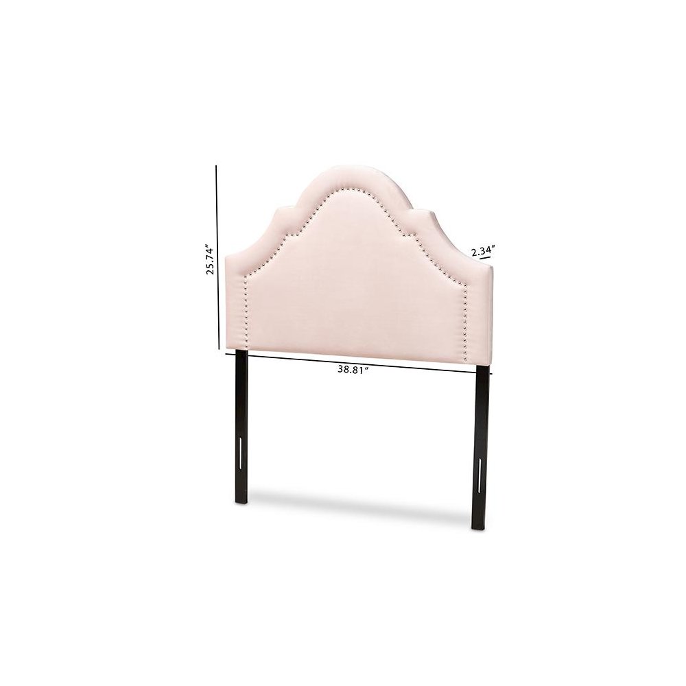 Light Pink Velvet Fabric Upholstered Twin Size Headboard. Picture 6