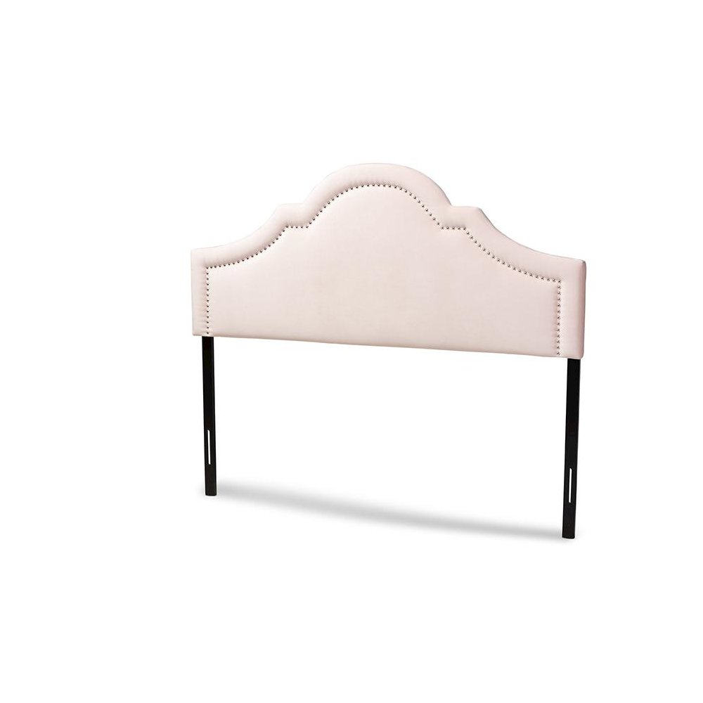 Light Pink Velvet Fabric Upholstered Full Size Headboard. Picture 1