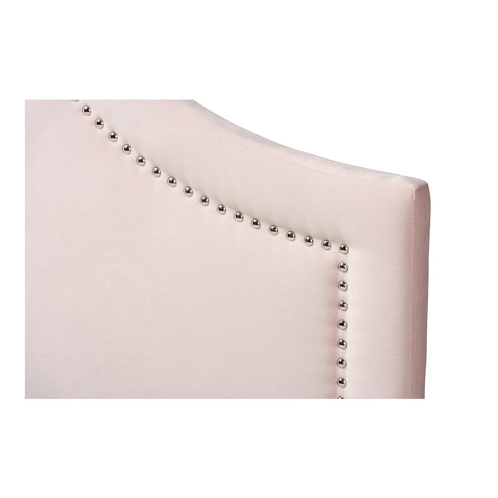 Light Pink Velvet Fabric Upholstered Full Size Headboard. Picture 3