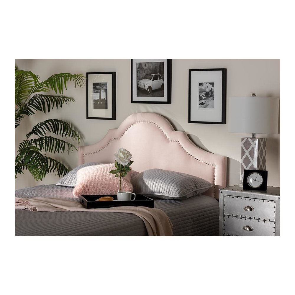 Light Pink Velvet Fabric Upholstered Full Size Headboard. Picture 4