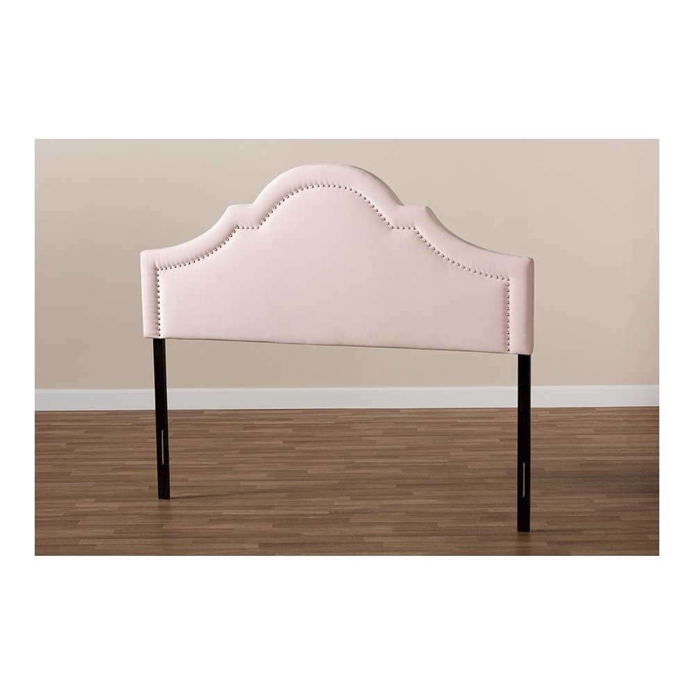Light Pink Velvet Fabric Upholstered Full Size Headboard. Picture 5