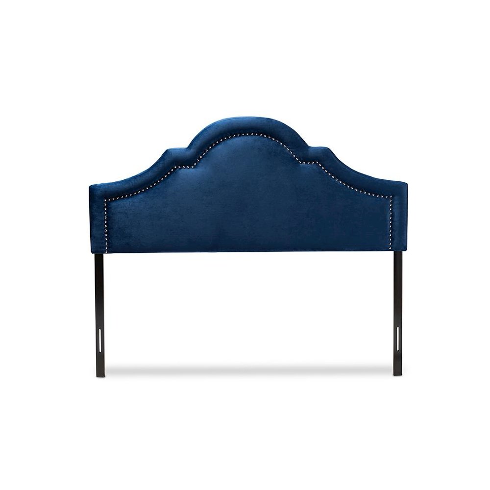 Navy Blue Velvet Fabric Upholstered Full Size Headboard. Picture 2