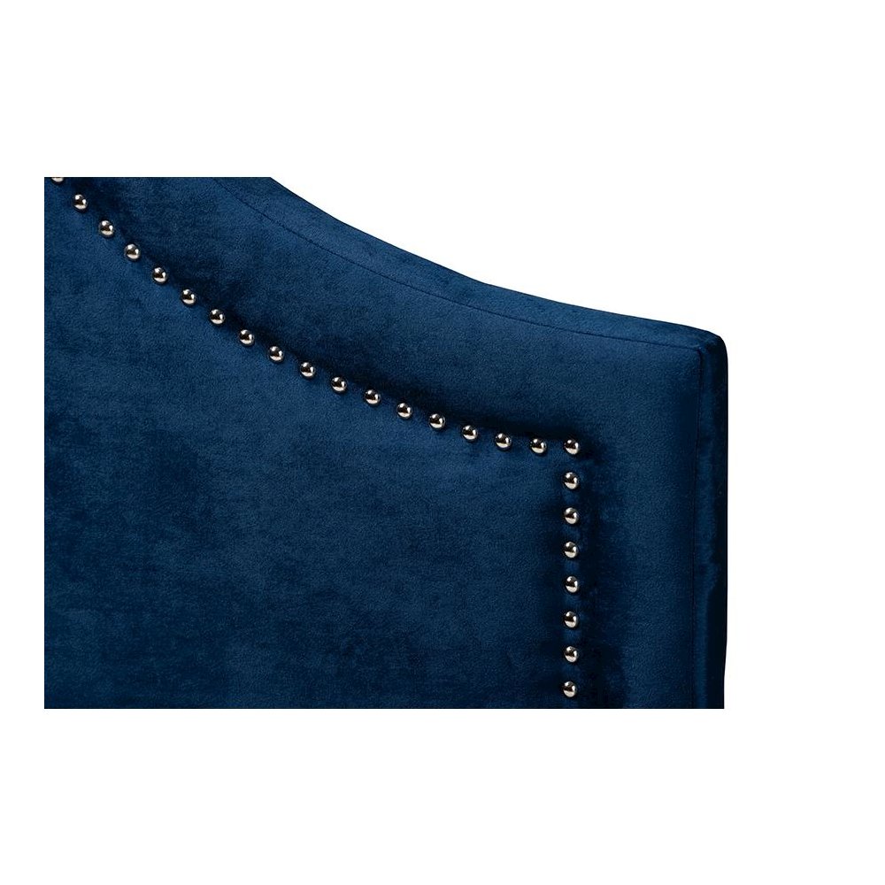 Navy Blue Velvet Fabric Upholstered Full Size Headboard. Picture 3