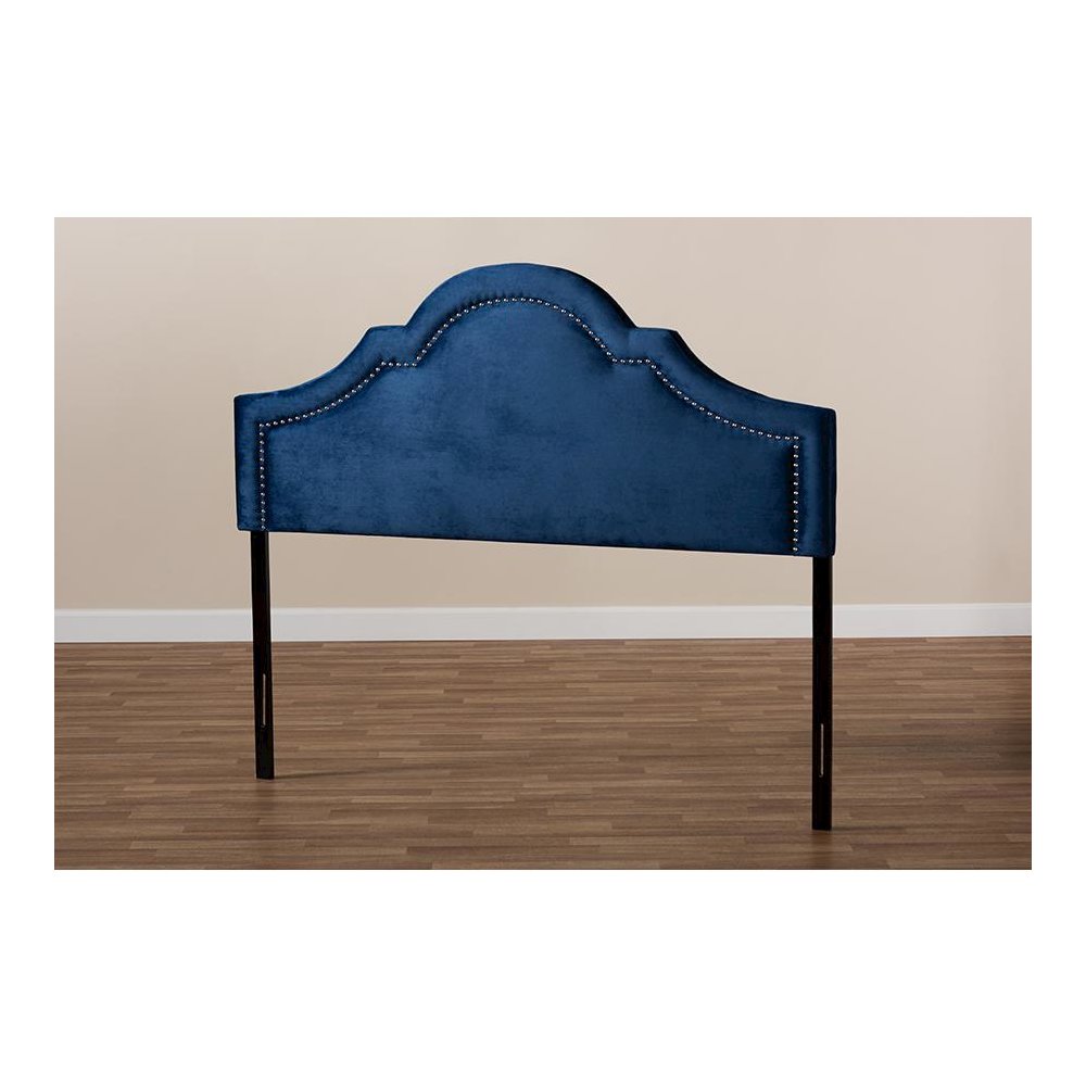 Navy Blue Velvet Fabric Upholstered Full Size Headboard. Picture 5