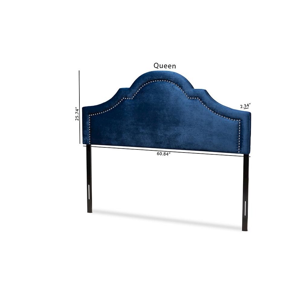 Navy Blue Velvet Fabric Upholstered Full Size Headboard. Picture 7