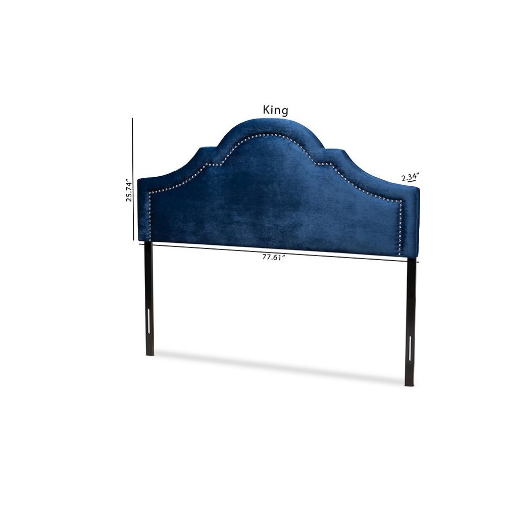 Navy Blue Velvet Fabric Upholstered Full Size Headboard. Picture 8