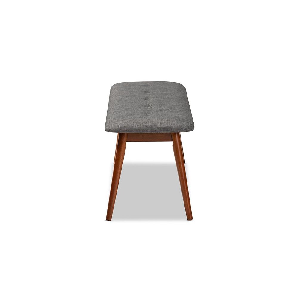 Dark Grey Fabric Upholstered Medium Oak Finished Wood Dining Bench. Picture 3