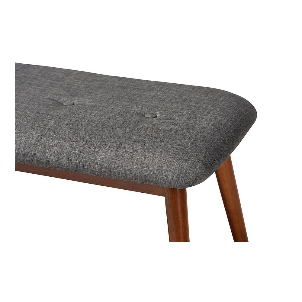 Dark Grey Fabric Upholstered Medium Oak Finished Wood Dining Bench. Picture 4