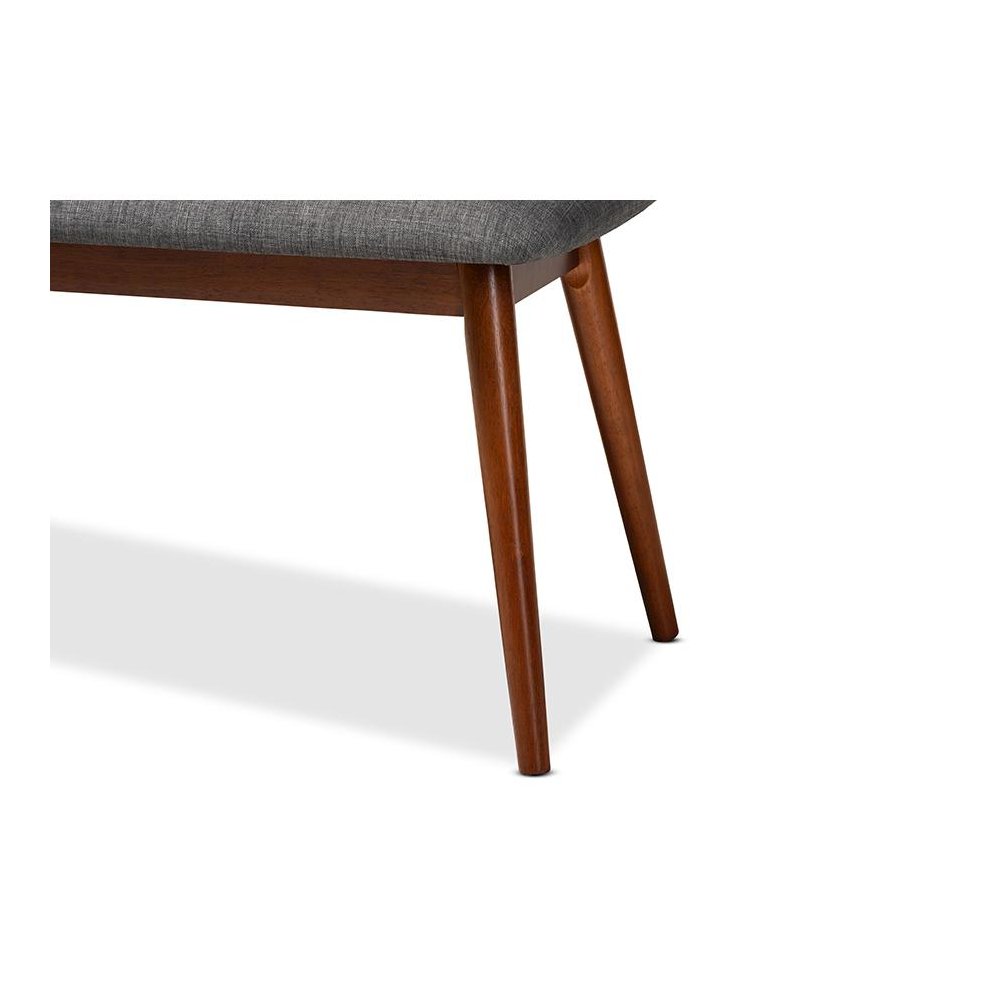 Dark Grey Fabric Upholstered Medium Oak Finished Wood Dining Bench. Picture 5