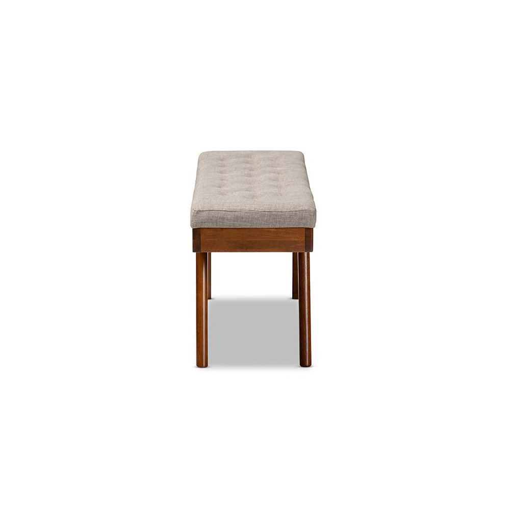 Alona Mid-Century Modern Light Grey Fabric Upholstered Wood Dining Bench. Picture 3