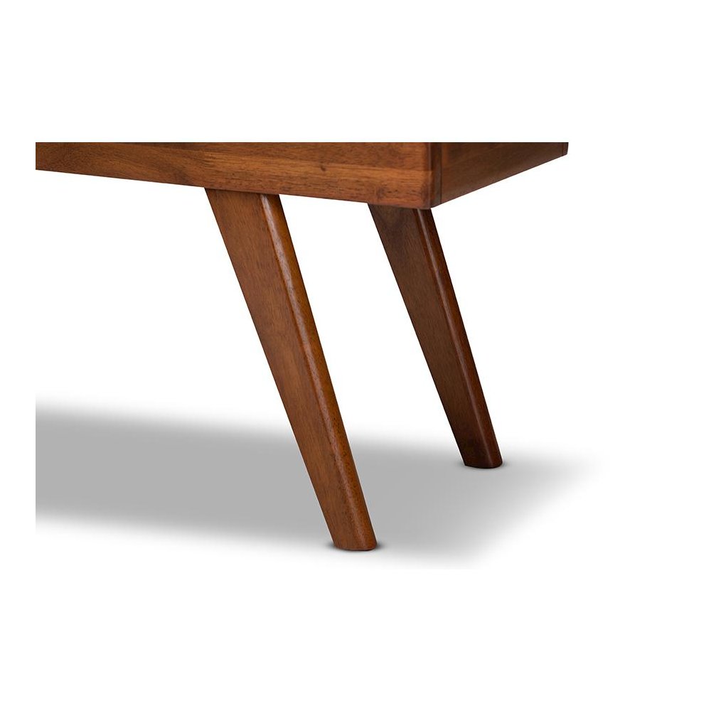 Alona Mid-Century Modern Light Grey Fabric Upholstered Wood Dining Bench. Picture 5