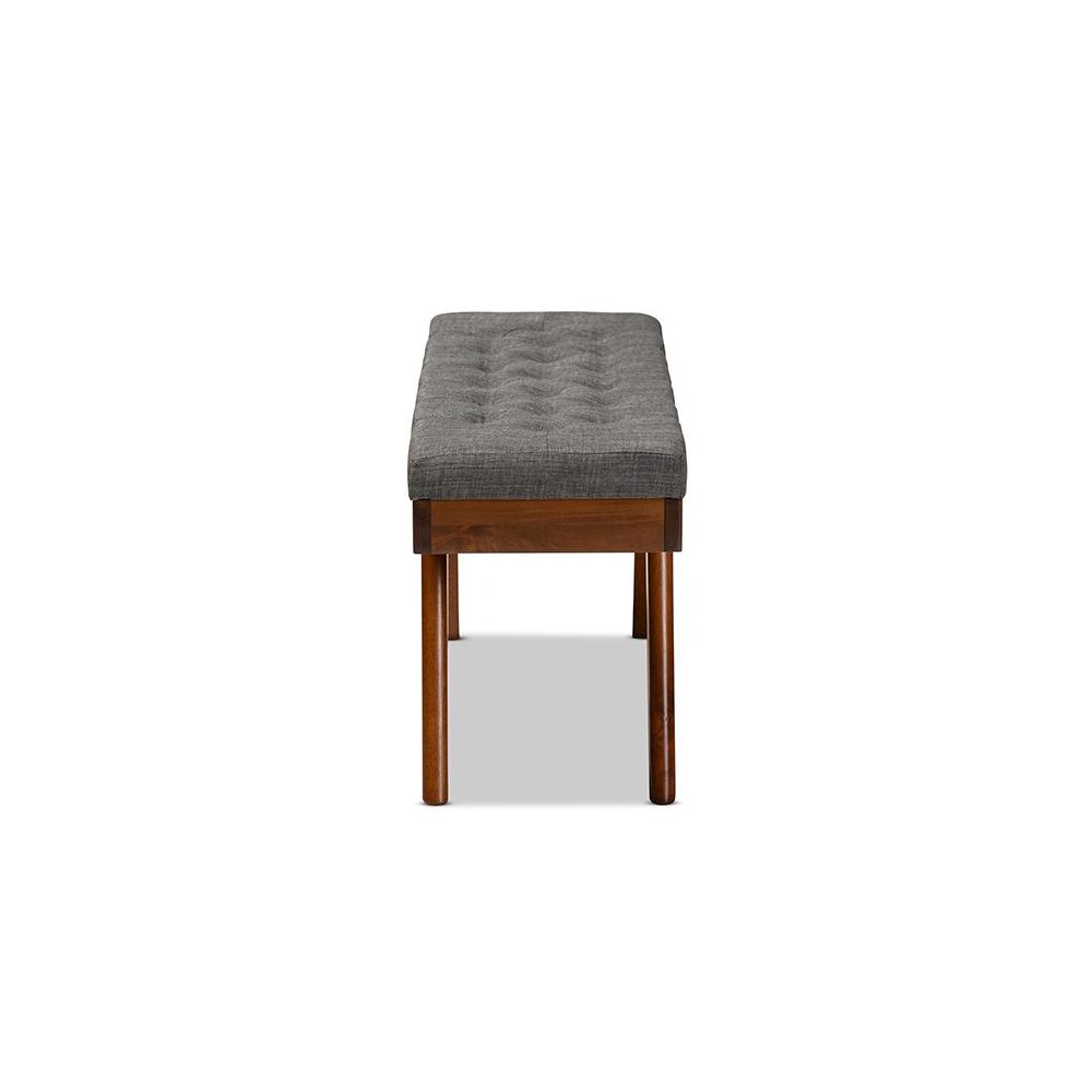 Alona Mid-Century Modern Medium Grey Fabric Upholstered Wood Dining Bench. Picture 3