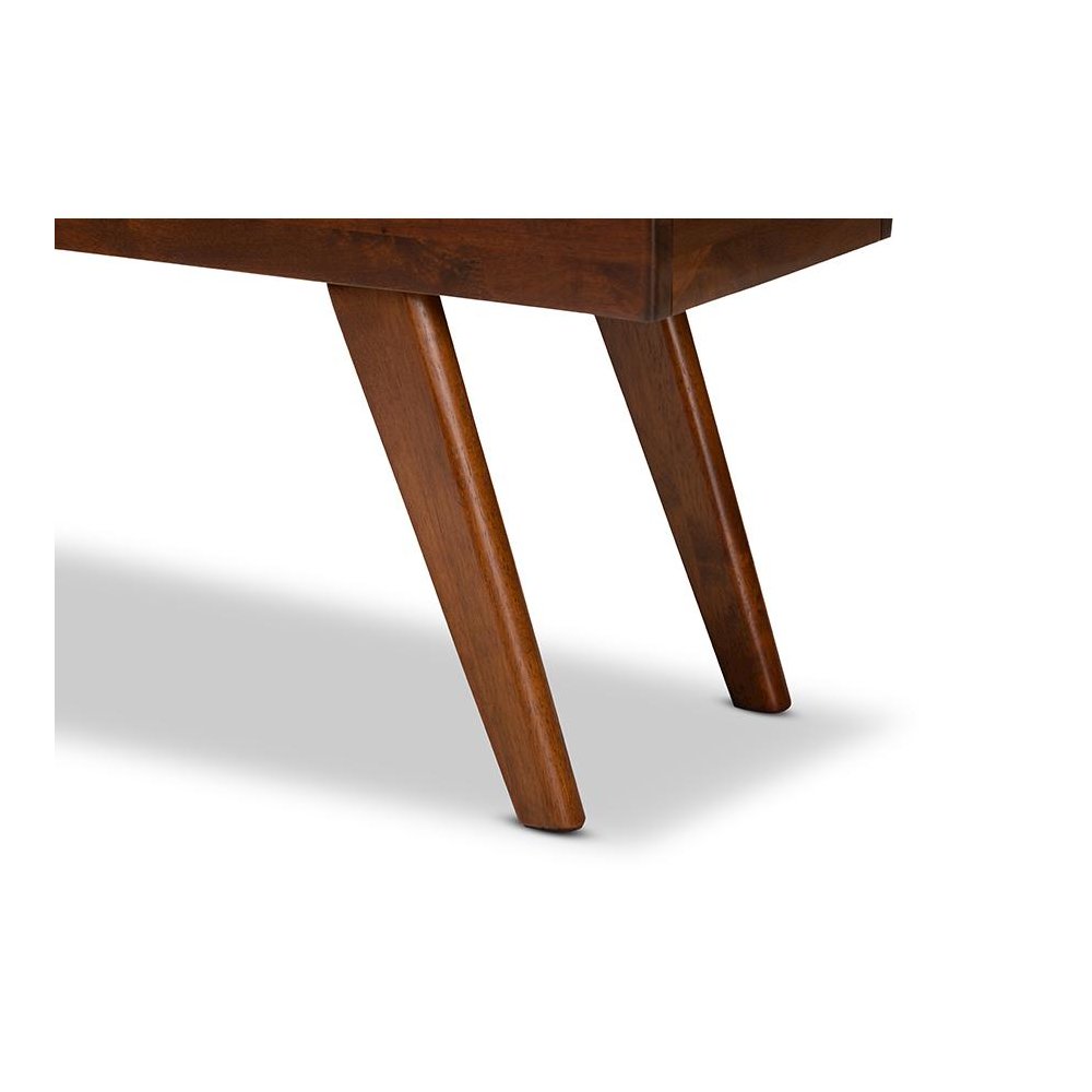 Alona Mid-Century Modern Medium Grey Fabric Upholstered Wood Dining Bench. Picture 5