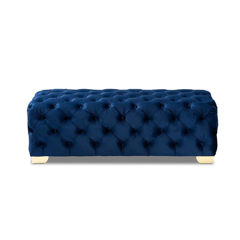 Gold Finished Button Tufted Bench Ottoman. Picture 2