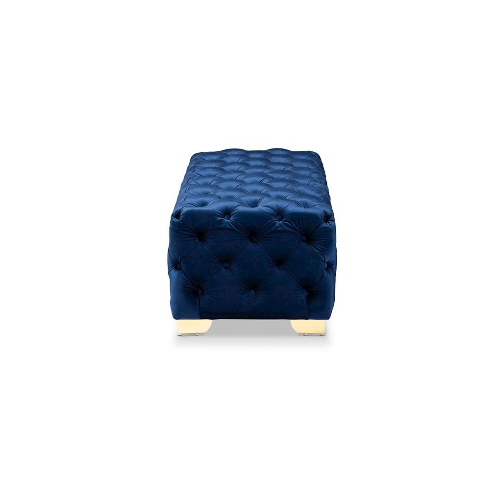 Gold Finished Button Tufted Bench Ottoman. Picture 3