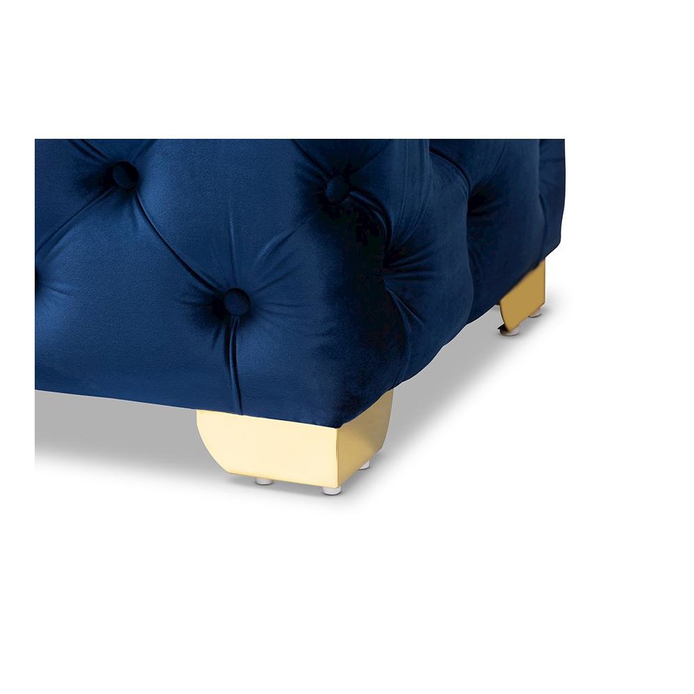 Gold Finished Button Tufted Bench Ottoman. Picture 5