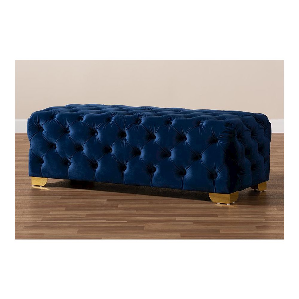 Gold Finished Button Tufted Bench Ottoman. Picture 7