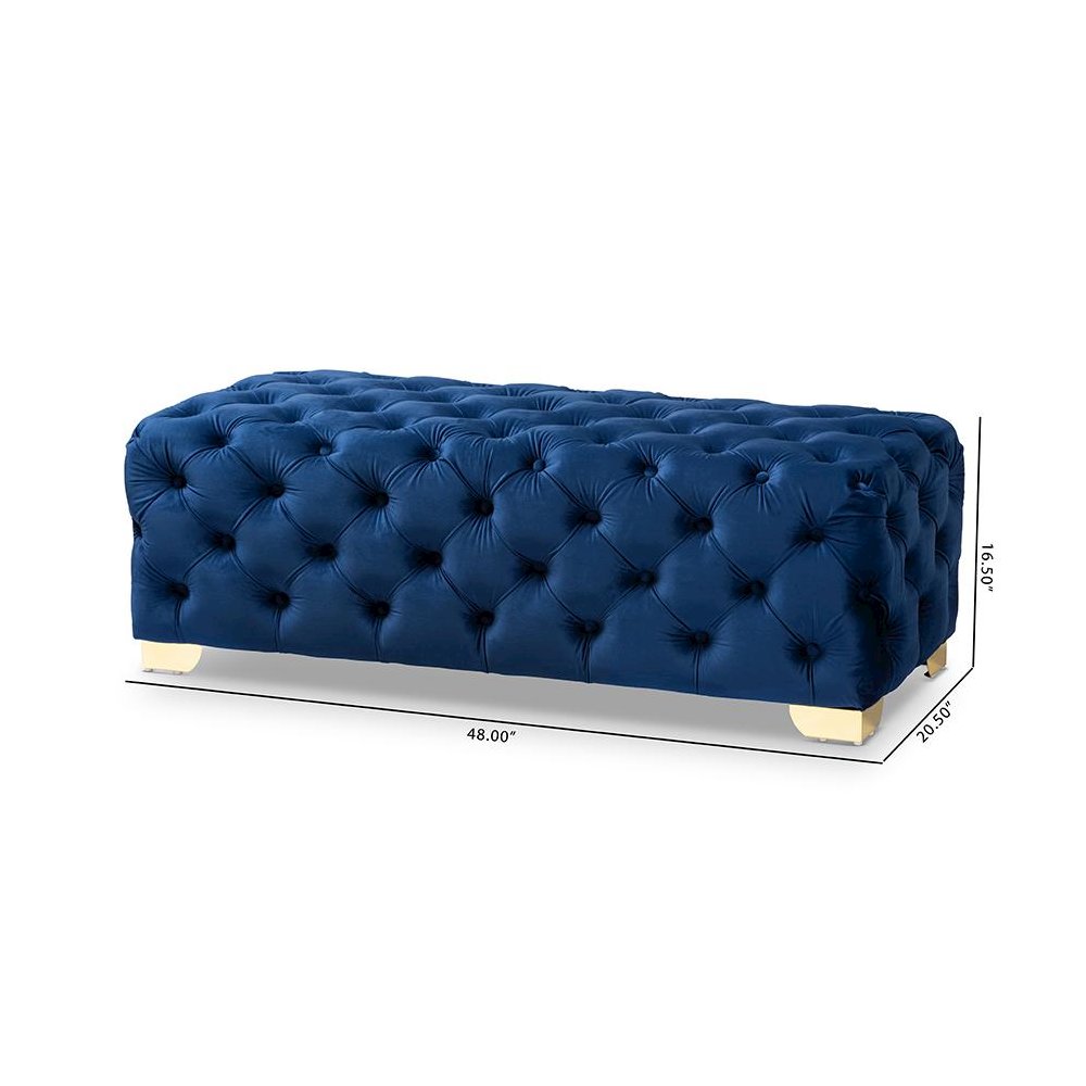 Gold Finished Button Tufted Bench Ottoman. Picture 8