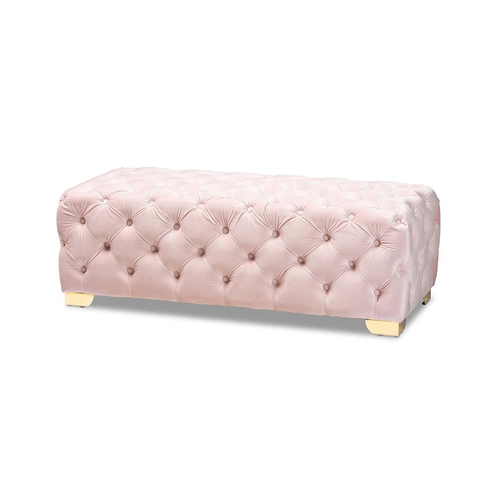 Gold Finished Button Tufted Bench Ottoman. Picture 1