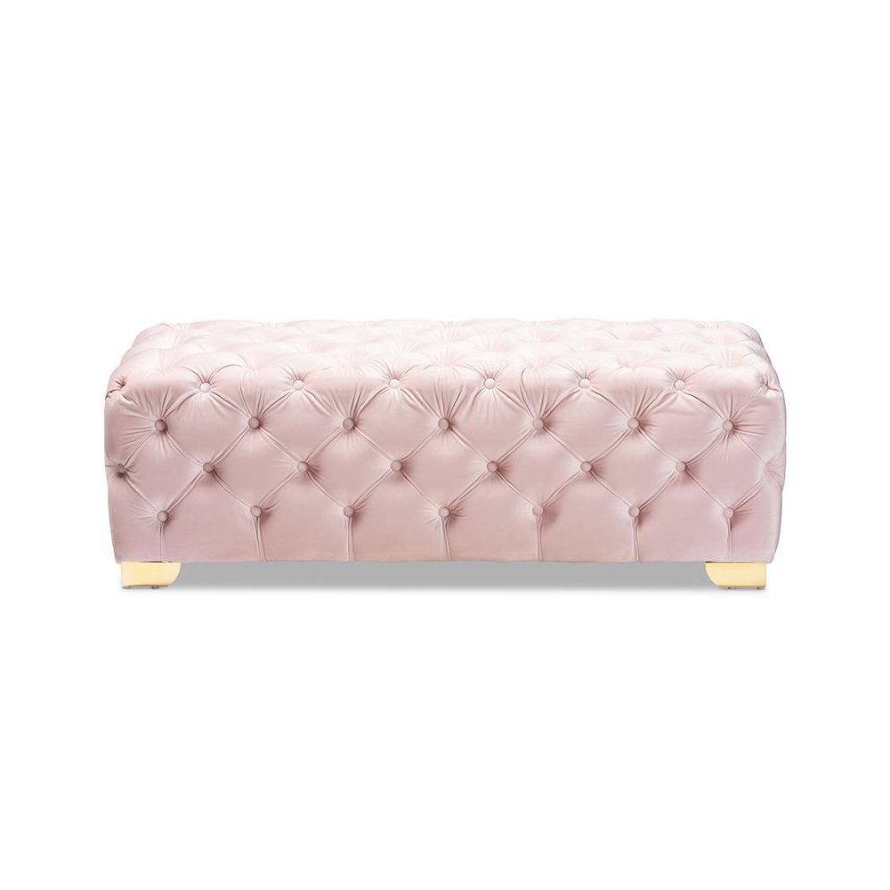 Gold Finished Button Tufted Bench Ottoman. Picture 2