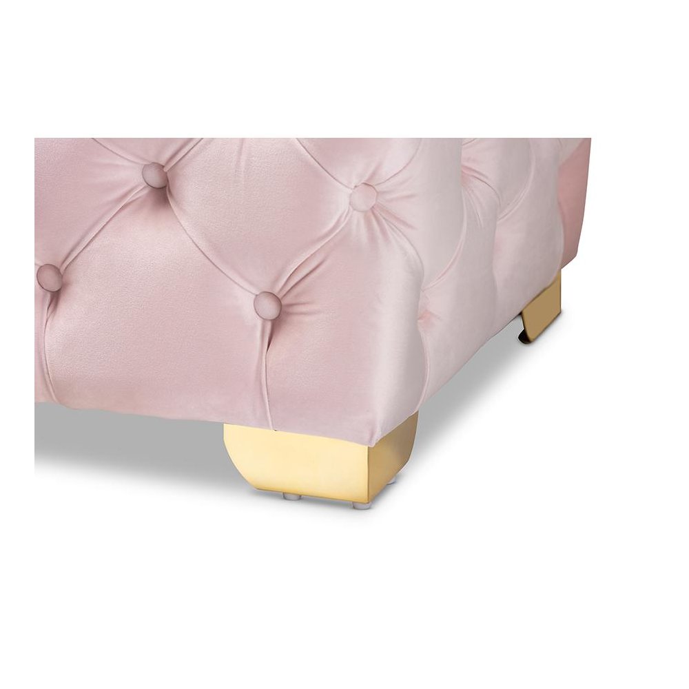 Gold Finished Button Tufted Bench Ottoman. Picture 5