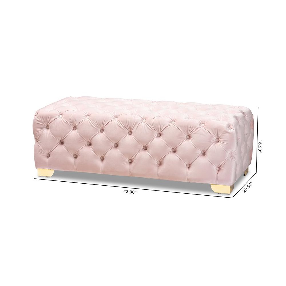Gold Finished Button Tufted Bench Ottoman. Picture 8