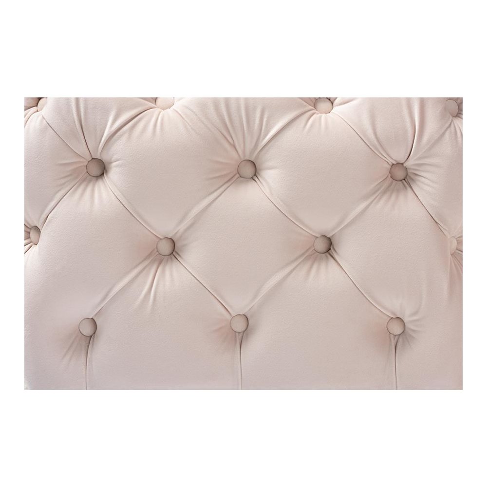 Luxe Light Beige Velvet Fabric Upholstered Gold Finished Button Tufted Ottoman. Picture 3