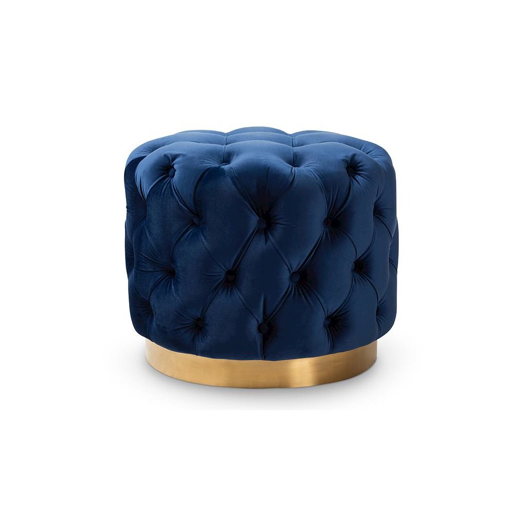 Gold-Finished Button Tufted Ottoman. Picture 1