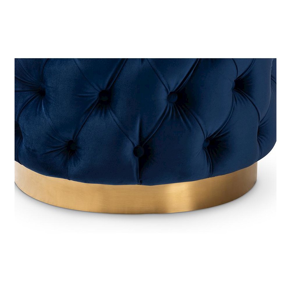 Gold-Finished Button Tufted Ottoman. Picture 2