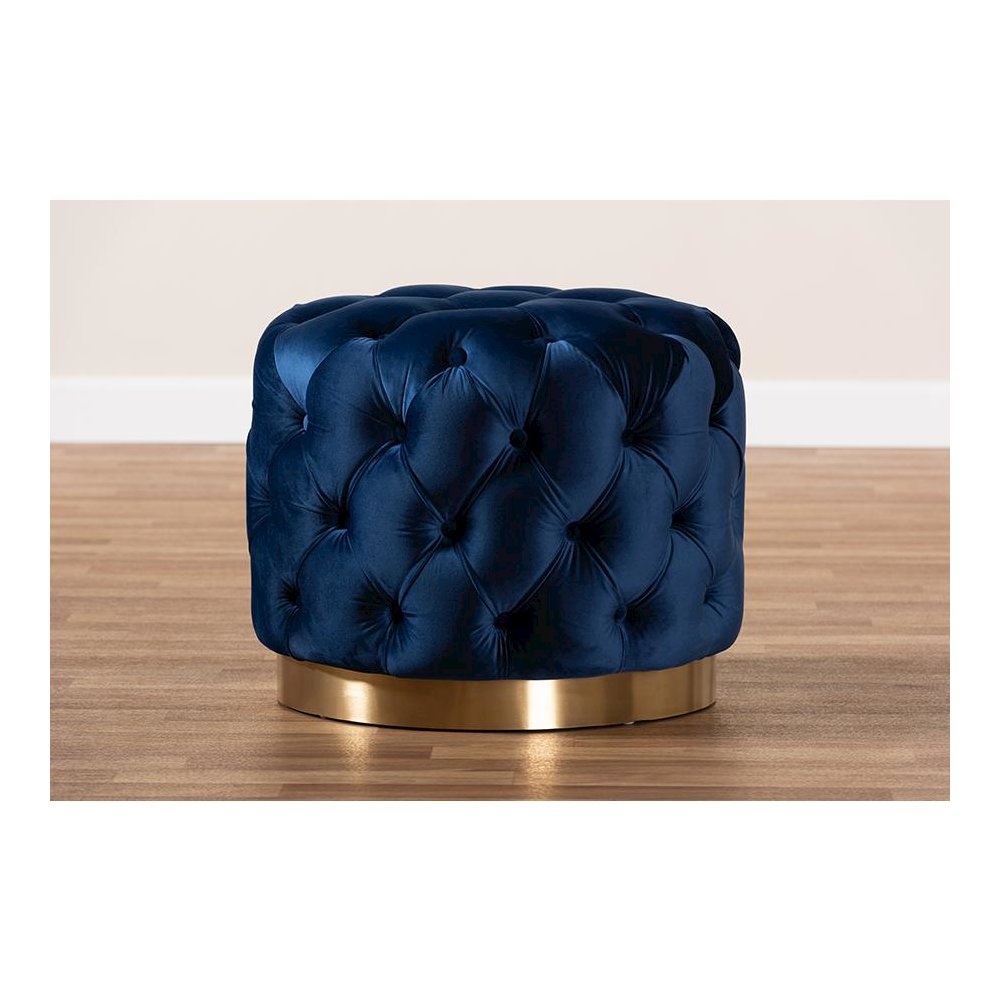 Gold-Finished Button Tufted Ottoman. Picture 4