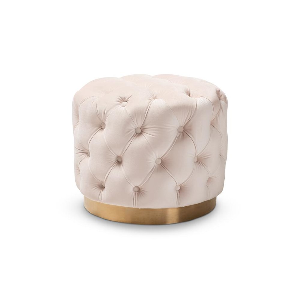 Gold-Finished Button Tufted Ottoman. Picture 1