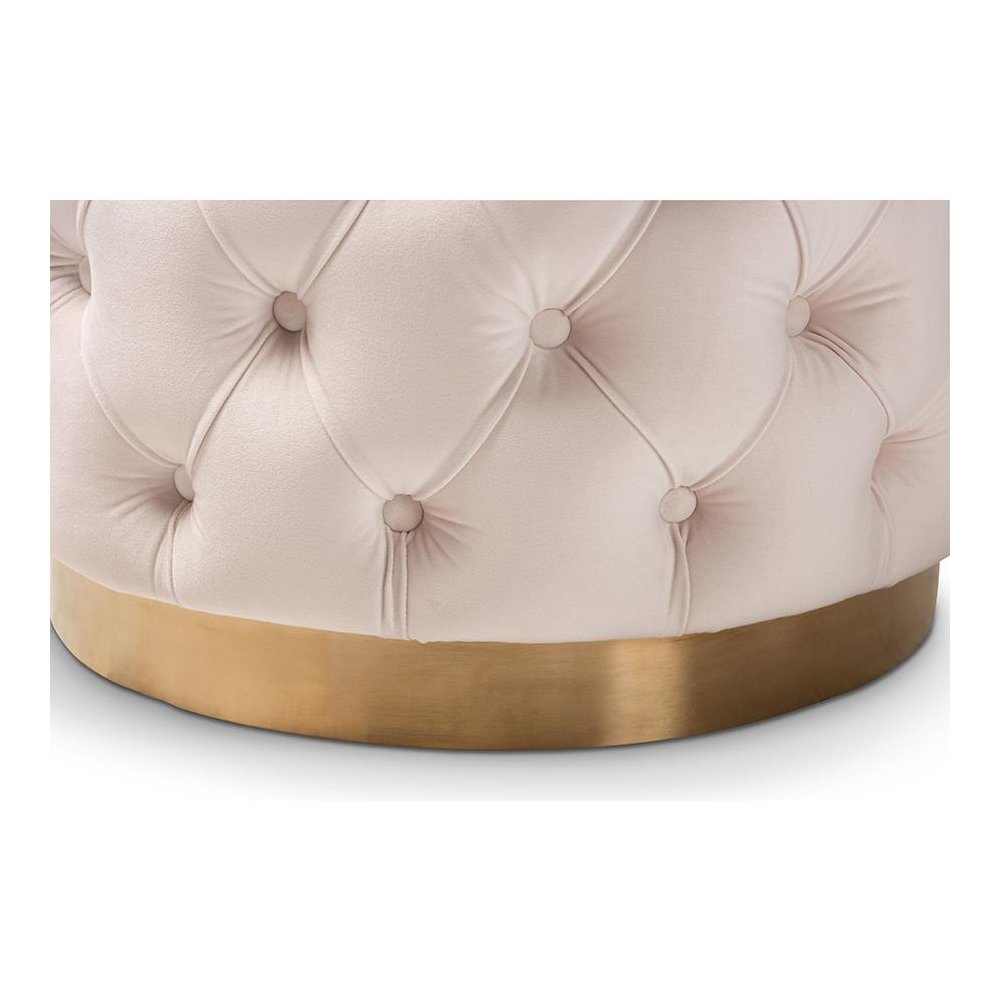 Gold-Finished Button Tufted Ottoman. Picture 2