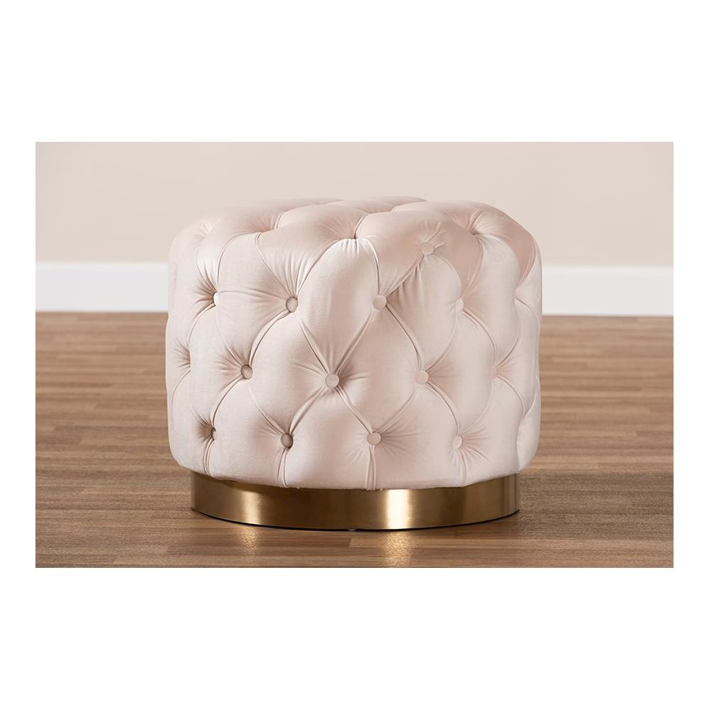 Gold-Finished Button Tufted Ottoman. Picture 4