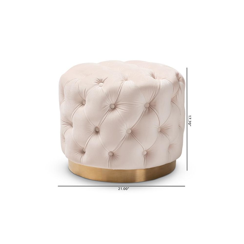 Gold-Finished Button Tufted Ottoman. Picture 5