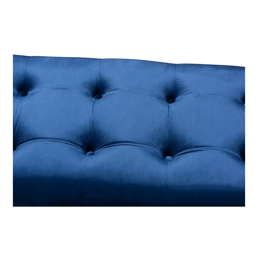 Royal Blue Velvet Fabric Upholstered Espresso Finished Wood Bench. Picture 4