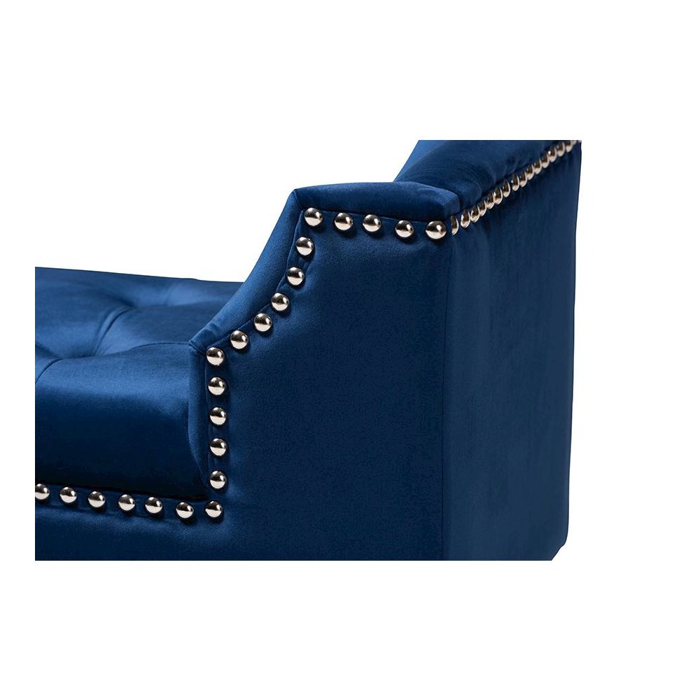 Royal Blue Velvet Fabric Upholstered Espresso Finished Wood Bench. Picture 5
