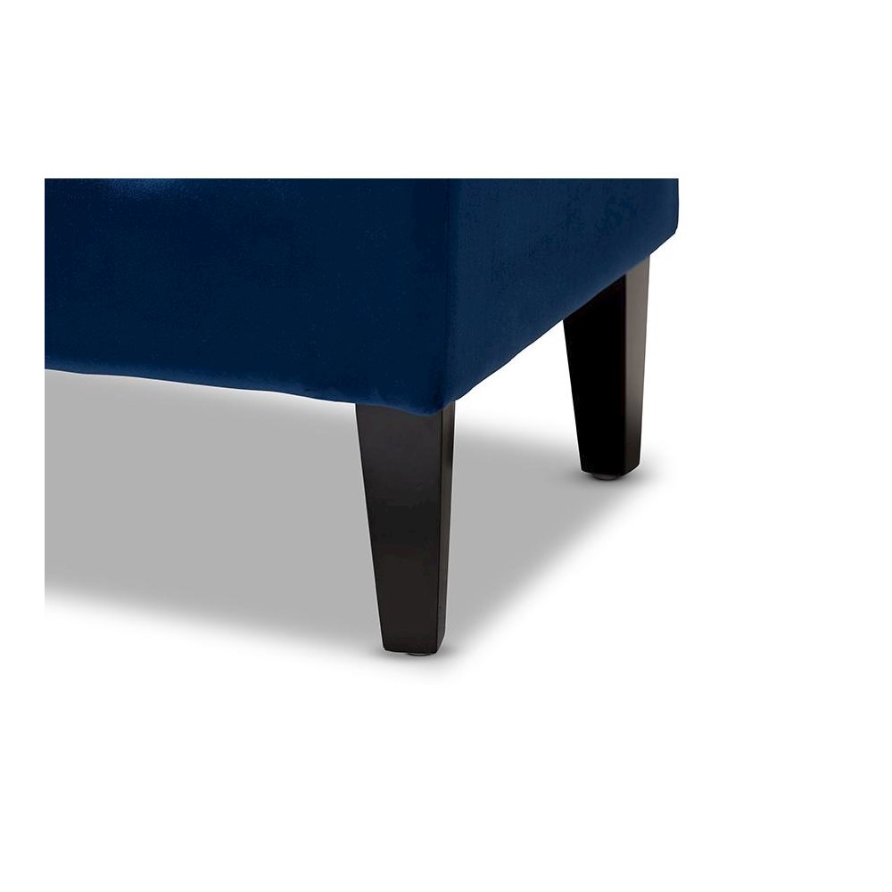 Royal Blue Velvet Fabric Upholstered Espresso Finished Wood Bench. Picture 6