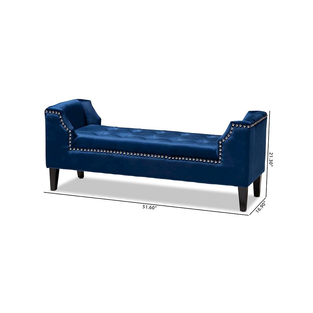 Royal Blue Velvet Fabric Upholstered Espresso Finished Wood Bench. Picture 9