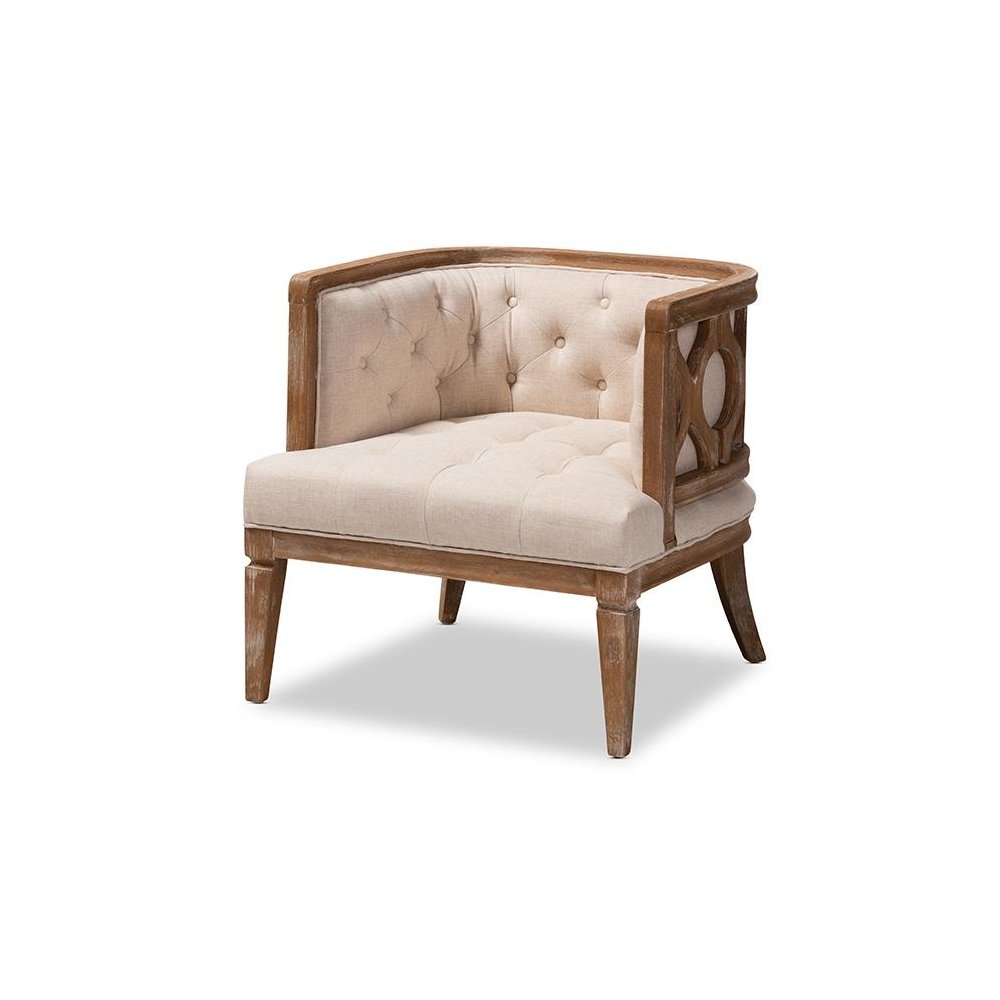 White-Washed Oak Wood Accent Barrel Chair. Picture 1