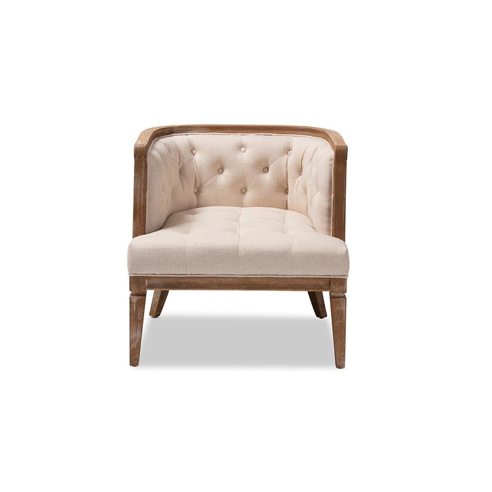 White-Washed Oak Wood Accent Barrel Chair. Picture 2