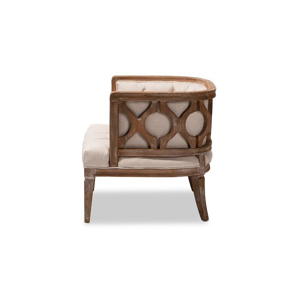 White-Washed Oak Wood Accent Barrel Chair. Picture 3