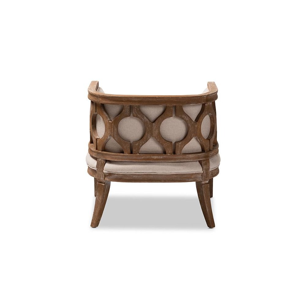 White-Washed Oak Wood Accent Barrel Chair. Picture 4