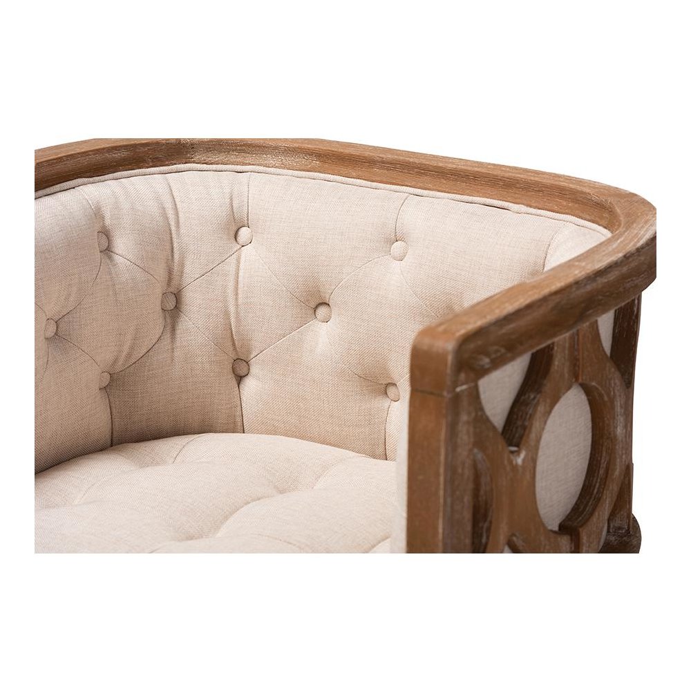 White-Washed Oak Wood Accent Barrel Chair. Picture 5