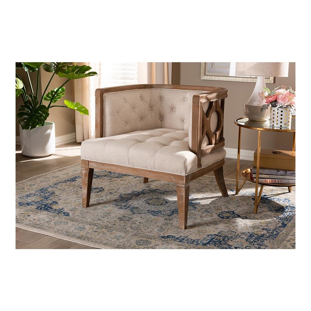 White-Washed Oak Wood Accent Barrel Chair. Picture 8