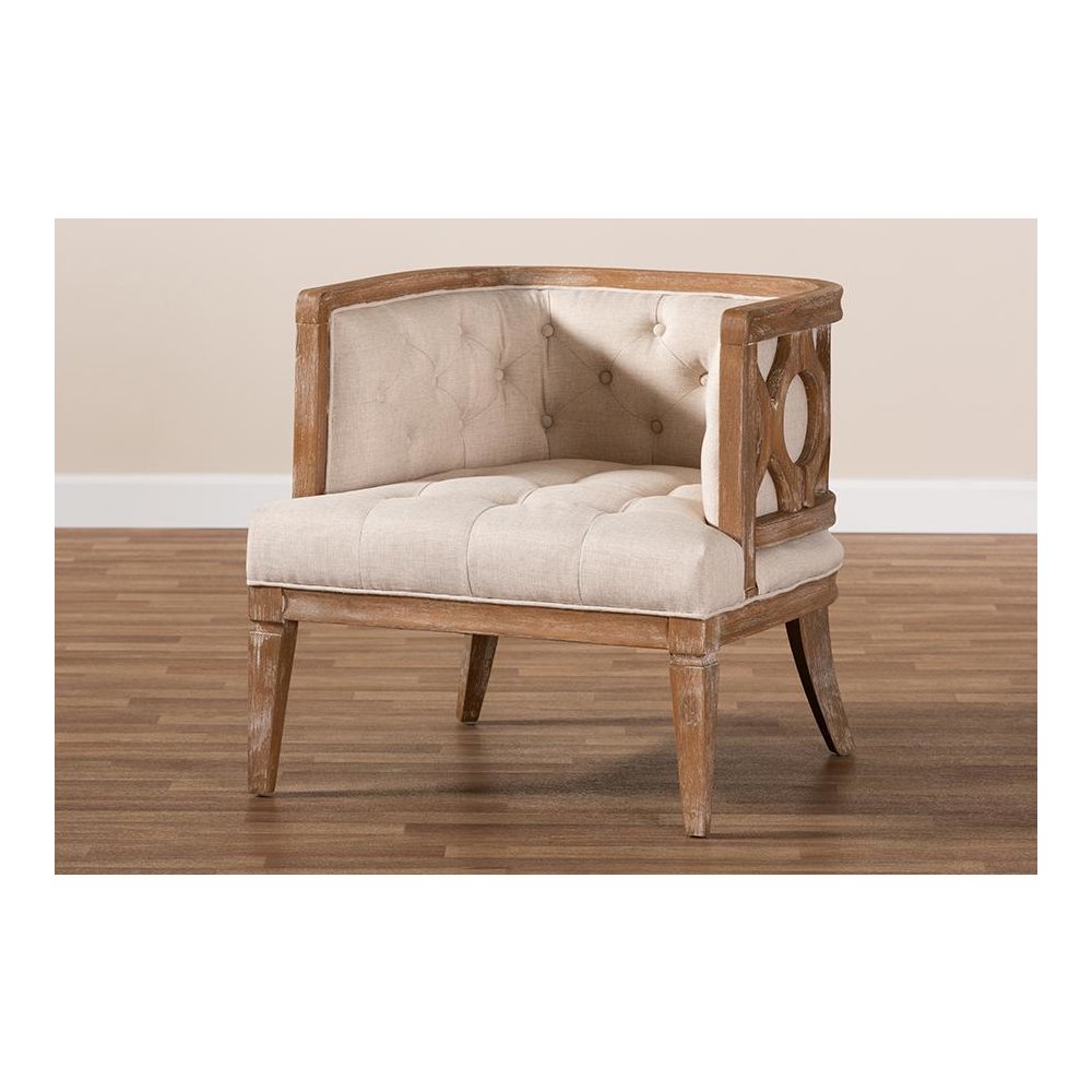 White-Washed Oak Wood Accent Barrel Chair. Picture 9