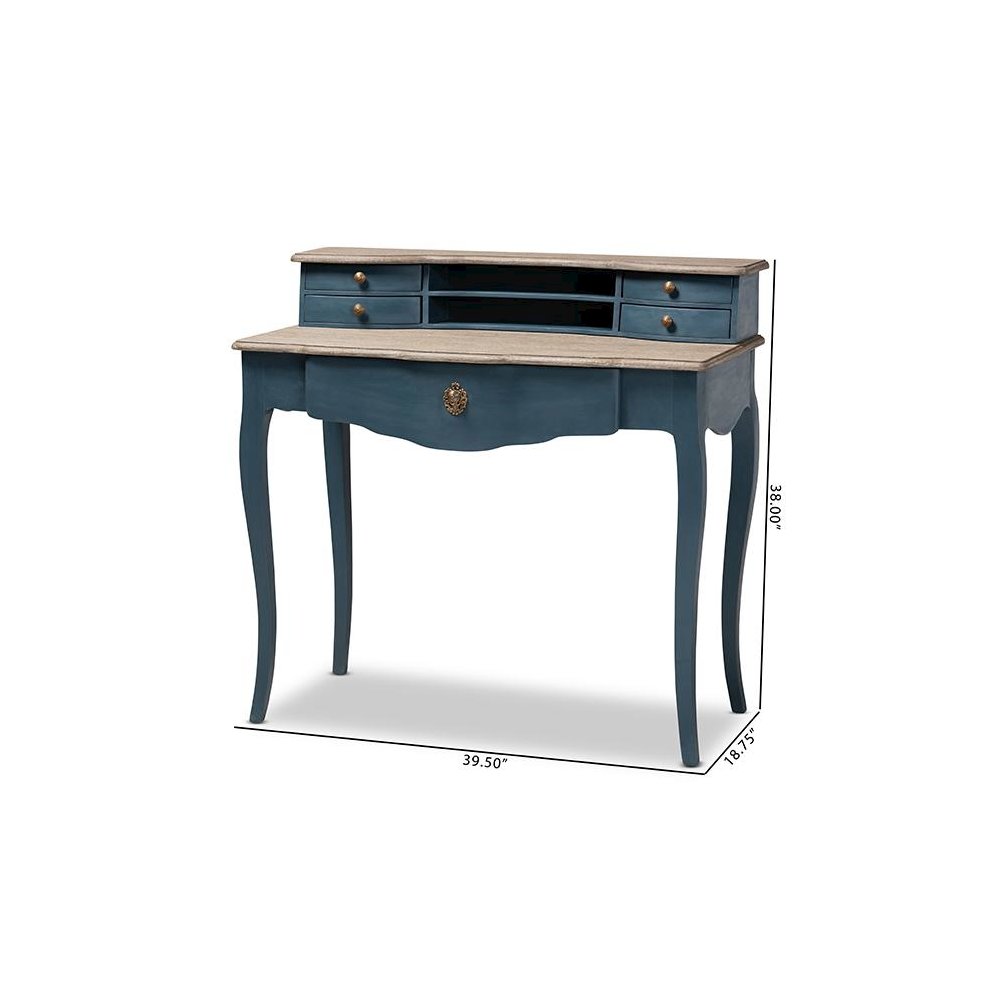 Celestine French Provincial Blue Spruce Finished Wood Accent Writing Desk. Picture 11