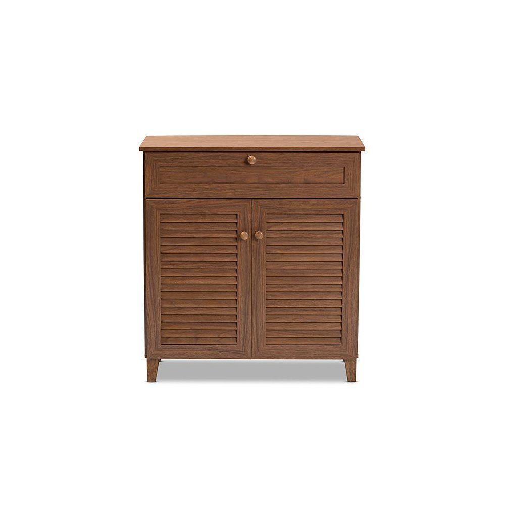 Walnut Finished 4-Shelf Wood Shoe Storage Cabinet with Drawer. Picture 3